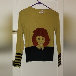Vintage Pronto 1970's Little Orphan Annie Pullover Sweater Shirt Sz L